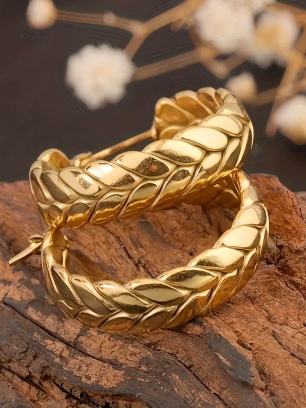 Braided Hoop Earrings for Women - Polished Gold Tone